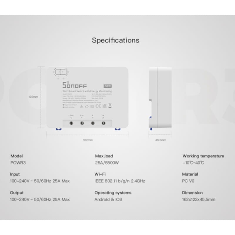 Sonoff POW R3 (25A/5500W) - Interrupteur intelligent avec compteur de puissance - Ítem6