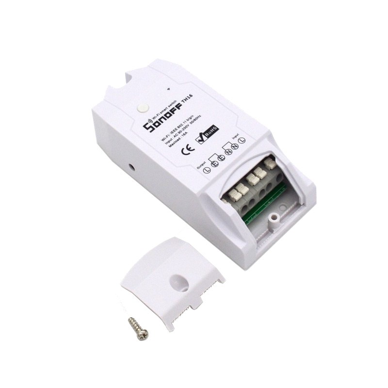 Sonoff TH16 Switch WiFi - Smart Control Temperatura / Humidade - Detalhe do switch (destaca-se por criar um sistema inteligente de produtos conectados conectados que são activados dependendo de variáveis de medição de temperatura e humidade