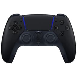 Mando Sony DualSense PS5 negro, con panel táctil central, luces LED azules, sticks analógicos dobles, botones icónicos y gatillos ergonómicos