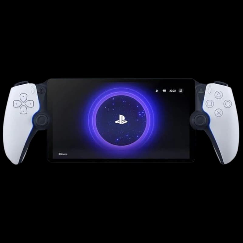 Sony PlayStation Portal Branco Renovado em excelente estado, tela ampla com interface PlayStation, controles laterais brancos estilo DualSense e detalhes em