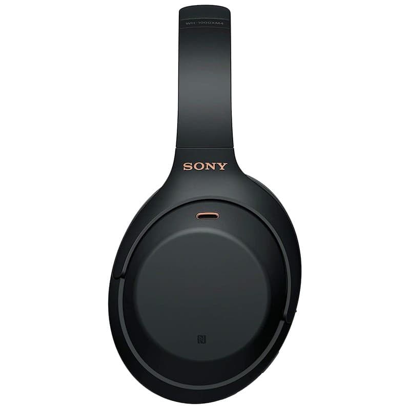 Sony WH-1000XM4 Bluetooth ANC Hi-Res 30 h Preto com conchas ovais grandes, acabamento fosco, logo Sony em dourado e headband acolchoado ergonomico