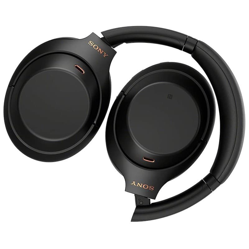 Sony WH-1000XM4 Bluetooth ANC Hi-Res 30 h Preto, fones over-ear dobráveis em preto fosco, almofadas macias, logo Sony dourado e porta USB-C discreta
