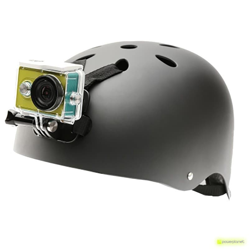 Support de casque Yi Action Camera avec sangle réglable et base frontale, fixation robuste pour caméra d’action, compatible casque noir ventilé