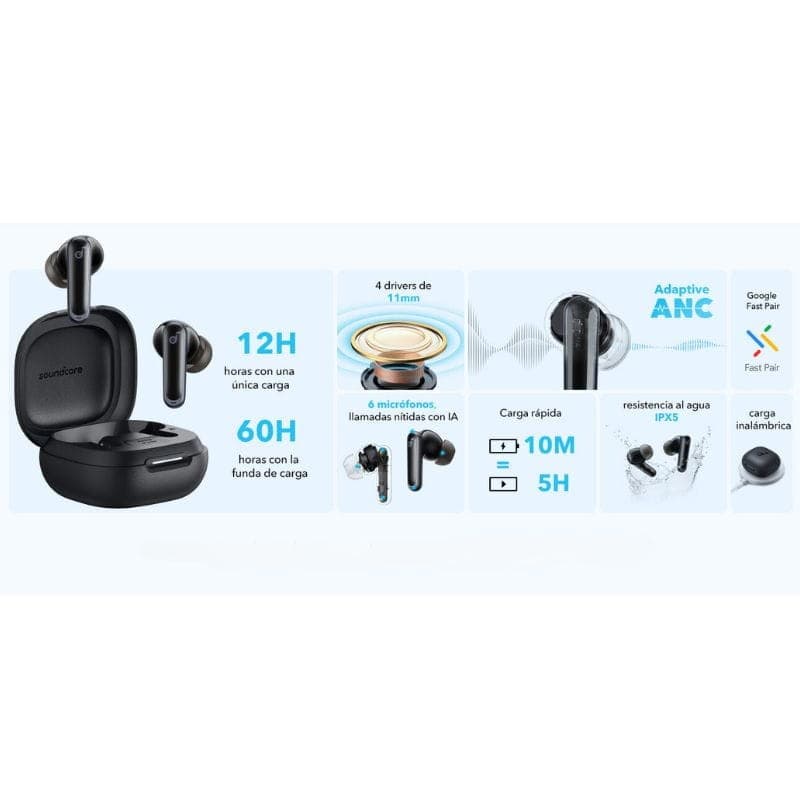 Soundcore P40i Negro - Auriculares inalámbricos especificaciones