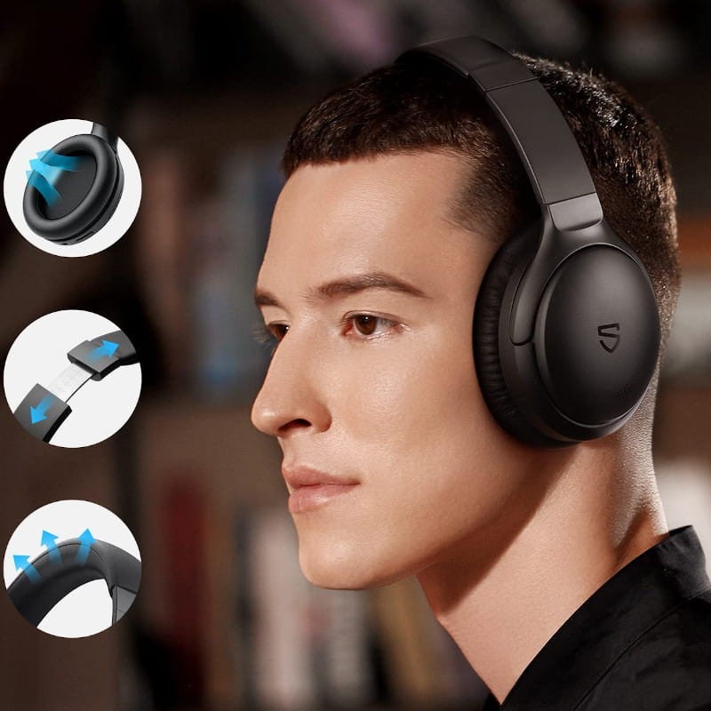  SoundPEATS Auriculares híbridos A6 con cancelación activa de  ruido, auriculares inalámbricos Bluetooth sobre la oreja, sonido premium,  tiempo de reproducción de 38 horas, auriculares de espuma viscoelástica,  diseño plegable para viajes