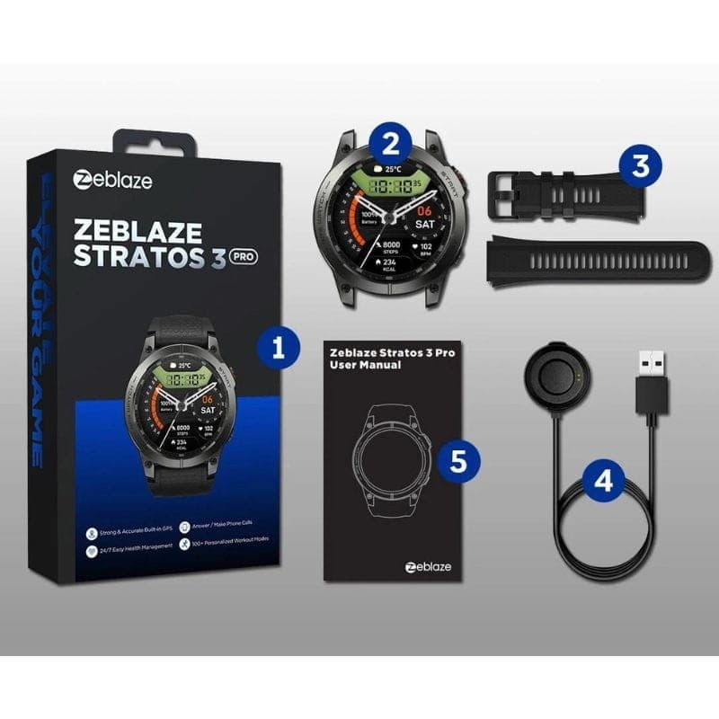Zeblaze Stratos 3 Pro Black - Contenu du coffret de la montre intelligente