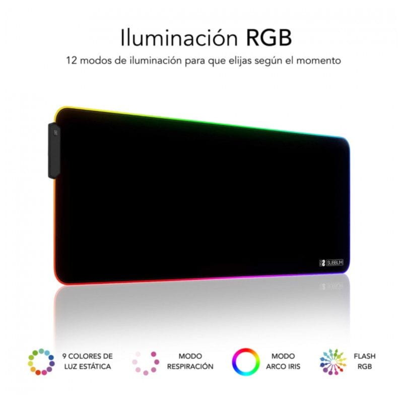 Tapis de souris Subblim XL Premium LED RVB 9 couleurs Noir - Ítem2
