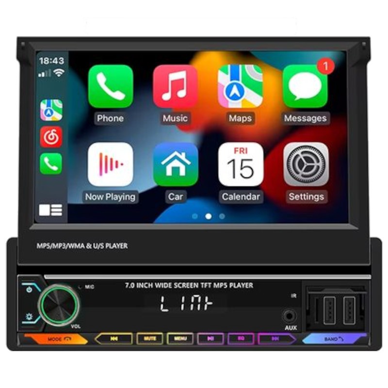 Autoradio 1 DIN SWM 9614C 7 pouces Bluetooth/Carplay USB Noir - Ítem