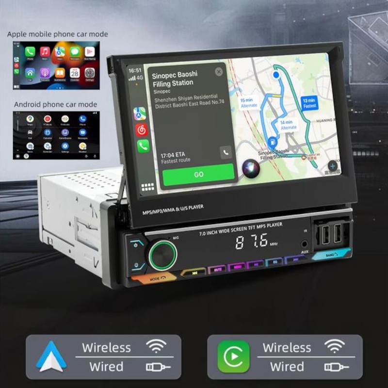 Autoradio 1 DIN SWM 9614C 7 pouces Bluetooth/Carplay USB Noir - Ítem2