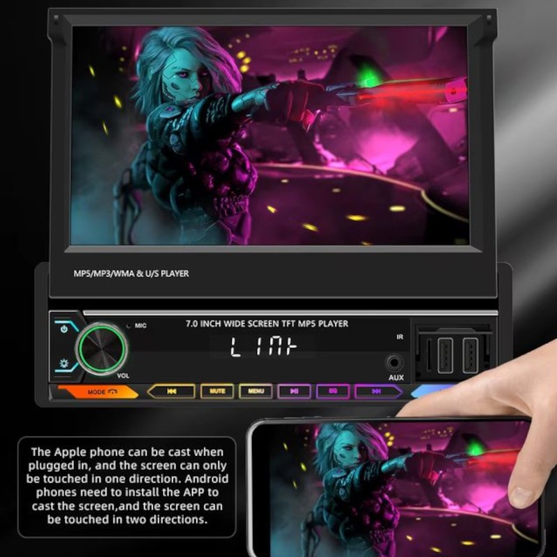Autoradio 1 DIN SWM 9614C 7 pouces Bluetooth/Carplay USB Noir - Ítem4