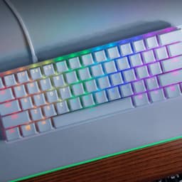 Teclado Mecânico Gaming Razer Huntsman Mini Branco Clicky Optical Switch Roxo - Adaptável