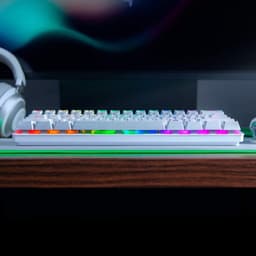 Teclado Mecânico Gaming Razer Huntsman Mini Branco Clicky Optical Switch Roxo - Luz