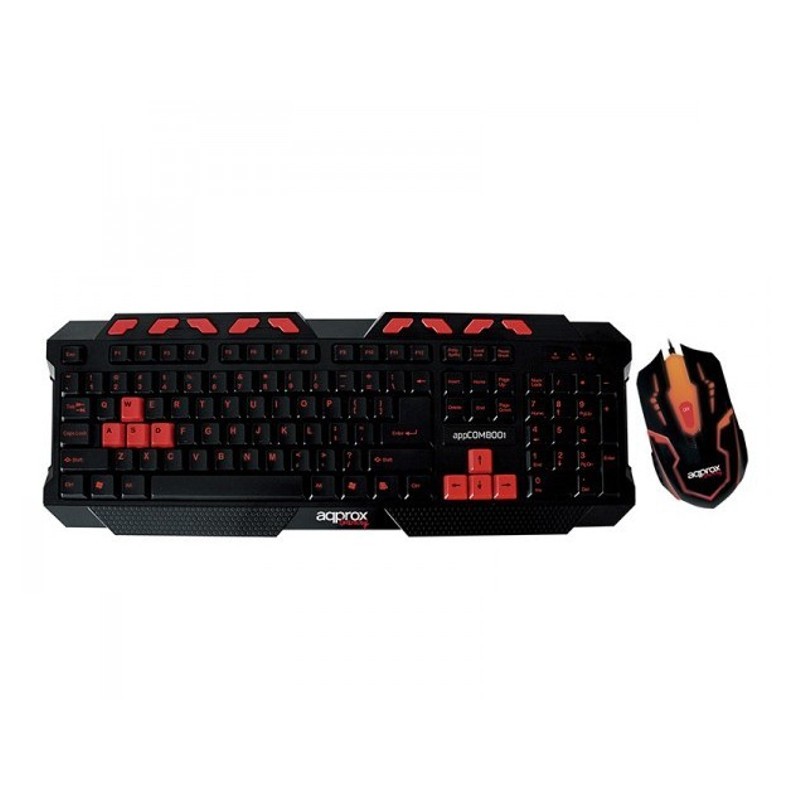 Teclado + Rato USB Gaming Approx APPCOMBO11 - Jogo Combo - Teclado Vermelho com Luz de Fundo - Plug and Play USB - DPI 2400 Mouse