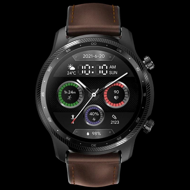 TicWatch Pro3 Ultra 4G Preto com Bracelete de Couro Castanho Classe B Recondicionado - vista frontal