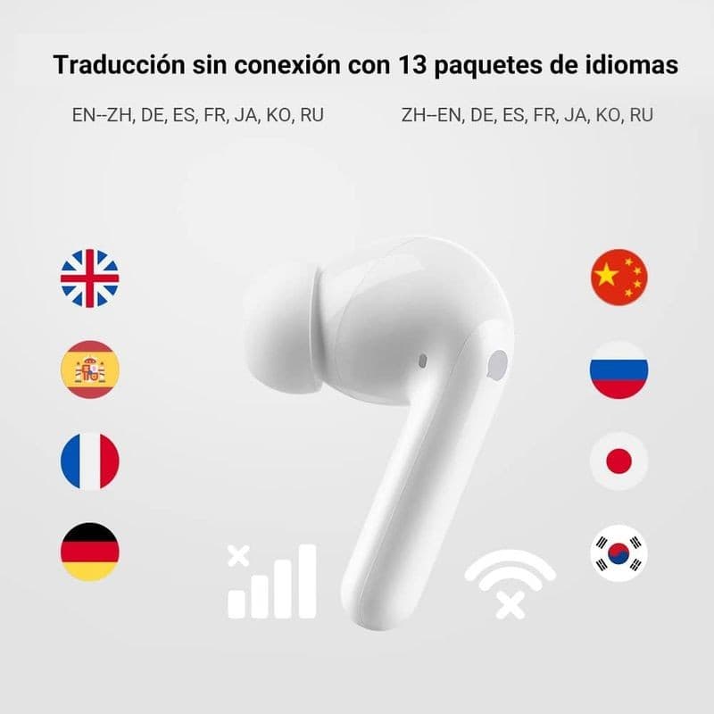 Timekettle M3 Versão Offline Sem Fios Bluetooth ANC 25 h Branco, auricular intra-auricular branco com microfone, design liso, LEDs e suporte a 13 idiomas
