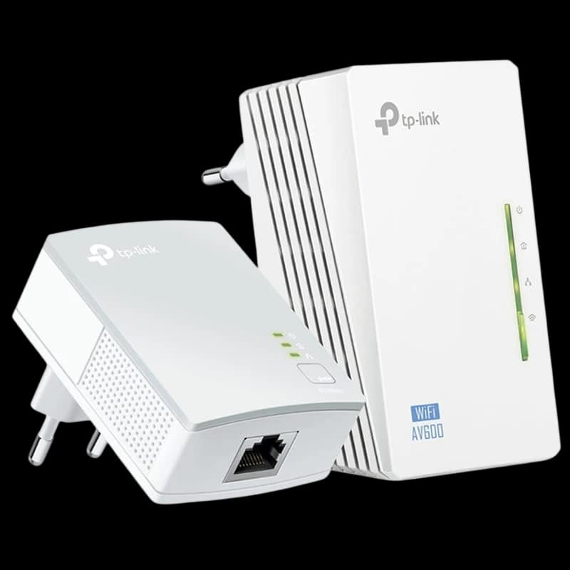 TP-LINK WPA4220KIT Kit PLC Extensor Powerline WiFi AV600 con dos adaptadores blancos, luces LED de estado y puerto Ethernet, diseño compacto para pared