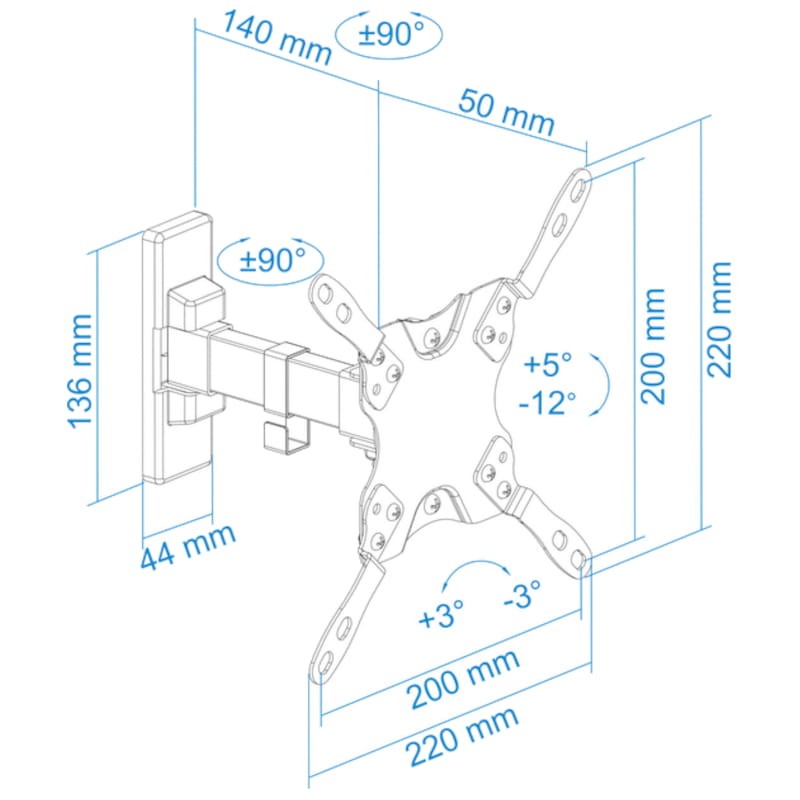 TooQ LP2042TNL-B pivotant et inclinable 42 VESA 200x200mm Noir - Ítem9