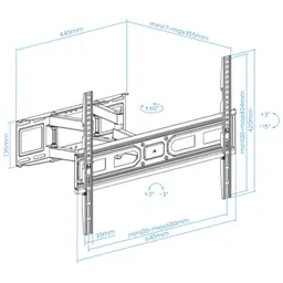 Suporte de TV giratório e inclinável TooQ LP7866TN-B 37-80 VESA 600x400 mm Preto Dimensões
