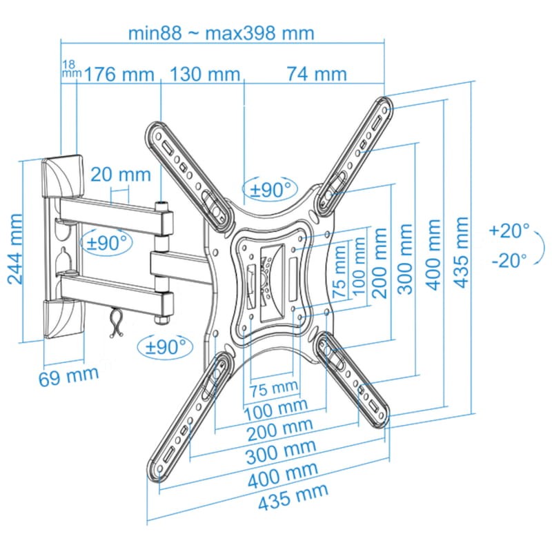 TooQ LCD Plasma 23- 55 400x400 mm Trois Pivots Noir - Support Moniteur / TV Pivotant et Inclinable - Ítem5