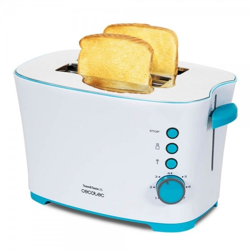 Tostadora Cecotec Toast & Taste 2S - Tostadora de pan con capacidad para dos tostadas. Incluye pinzas para las tostadas. 850 W de potencia y 7 posiciones de tostado, función descongelar y función recalentar. Sistema de extraelevación, amplia bandeja.