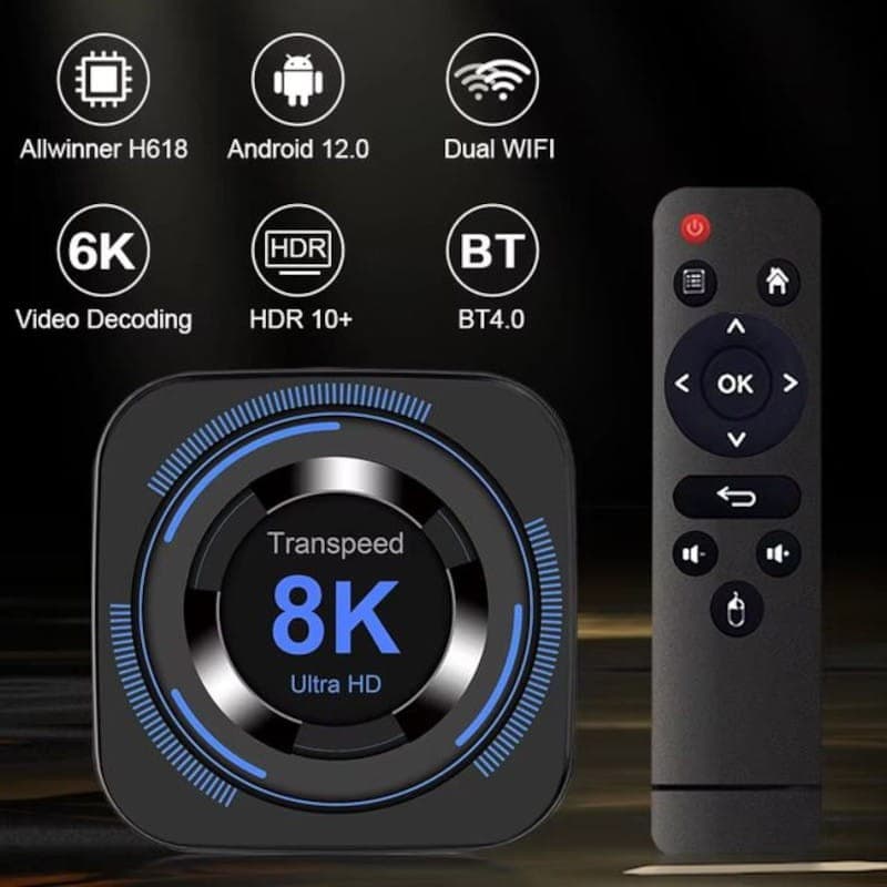 Características de Transspeed 8K H618 4GB/64GB Dual Wifi Android 12 Preto - Android TV