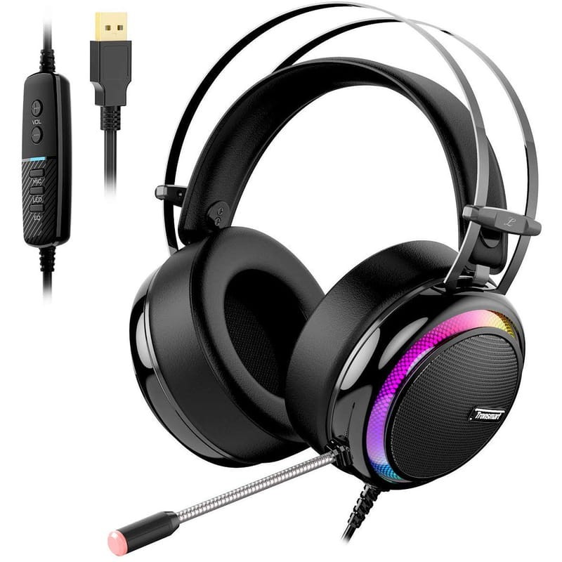 Tronsmart Casque Gamer PC Sparkle Casque Gaming USB PC Son Surround 7.1  pour Gaming Micro Anti Bruit/LED Lumières/Contrôle Muet/Soft Pads Micro  Casque