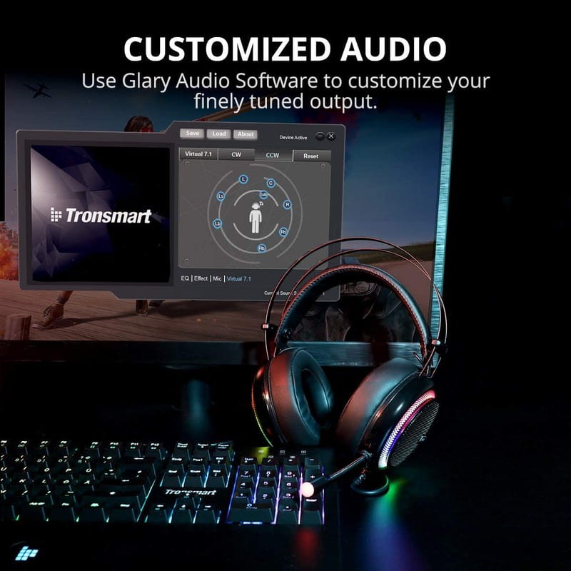 Tronsmart Casque Gamer PC Sparkle Casque Gaming USB PC Son Surround 7.1  pour Gaming Micro Anti Bruit/LED Lumières/Contrôle Muet/Soft Pads Micro  Casque