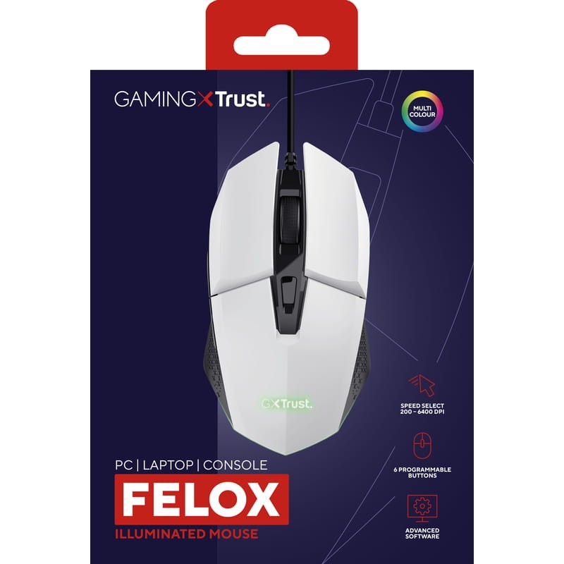 Trust GXT 109W Felox USB RGB Preto, Branco - Rato para jogos - 6400 DPI - Item6