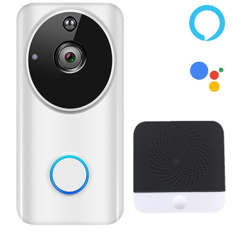 Interphone vidéo intelligent Tuya Smart Google Home / Amazon Alexa Blanc + Sonnette