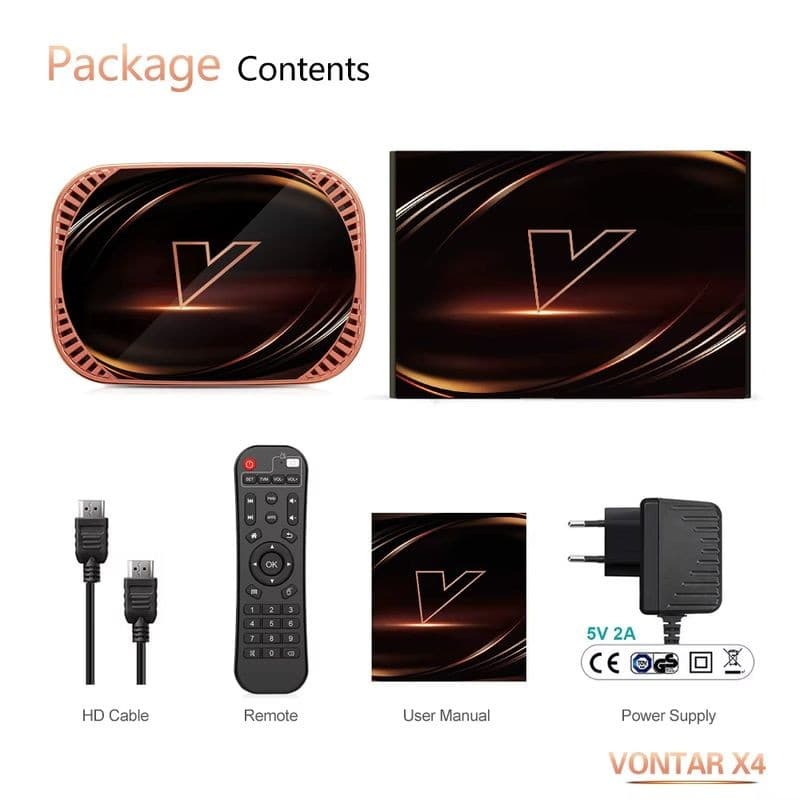Contenido de la caja de Vontar X4 S905X4 4GB/128GB Dual WiFi Android 11.0 - Android TV