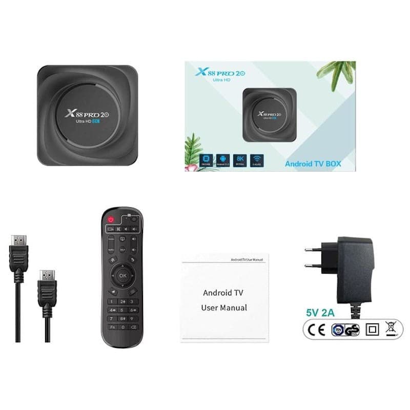 Conteúdo da caixa do X88 Pro 20 8GB/128GB 4K Wifi Duplo Bluetooth Android 11 - Android TV