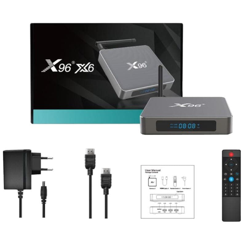 Conteúdo da caixa de X96 X6 RK3566 8GB/64GB Dual Wifi Bluetooth Controle por Voz Android 11 - Android TV