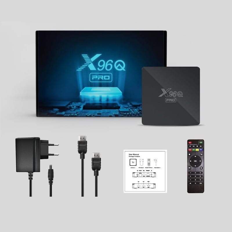 Contenu de la boîte do X96Q PRO H313 1Go/8Go Android 10 - Android TV