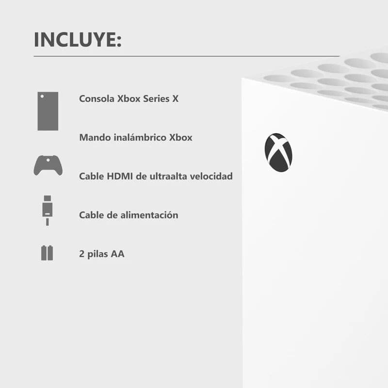 Xbox Series X Digital Edition blanca 1 TB reacondicionada Premium, con rejilla superior circular y logo X lateral; incluye mando, HDMI, alimentación y 2 pilas