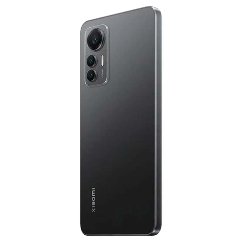 Xiaomi 12 Lite 8Go/128Go Noir avec dos mat noir, module photo triple vertical proéminent et bords plats élégants, logo Xiaomi discret en bas