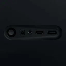 Panneau de connexions du Xiaomi 2K A27Qi: bouton d alimentation, entrée DC, prise audio, HDMI, DisplayPort sur finition noire mate