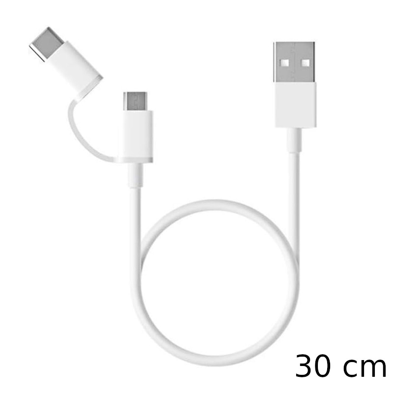 Xiaomi Mi Cable USB a USB Tipo C/Micro USB 30cm - Color Blanco - Ítem