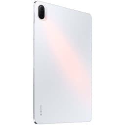 Tablette Xiaomi Pad 5 blanche vue arrière, dos lisse brillant avec reflets rosés, module photo double en coin, bords fins, finition métal élégante 6 Go