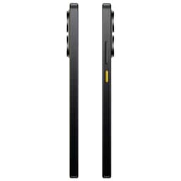Xiaomi Poco X7 Pro 5G 12GB 512GB Amarelo visto de lado com corpo fino, moldura preta angular, botão lateral amarelo e módulo de câmera traseira saliente