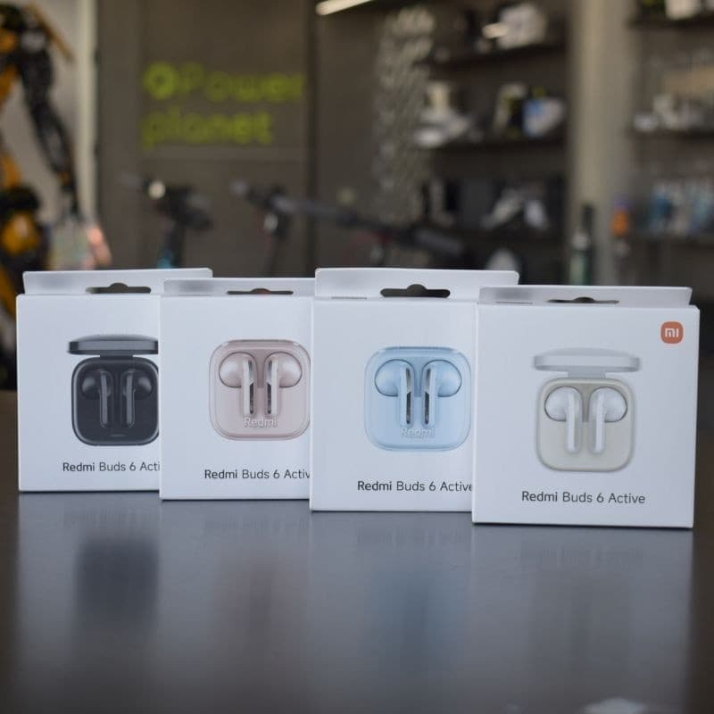 Photo des boites des différentes couleurs des Xiaomi Redmi Buds 6 Active
