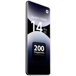Xiaomi Redmi Note 14 Pro 5G noir avec écran bord à bord, perforation centrale et mention 200 mégapixels, design fin et reflets métalliques