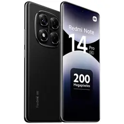 Smartphone noir élégant avec écran percé bord à bord, module photo arrière quadruple proéminent et marquage 200 MP, Redmi Note 14 Pro 5G 512 Go 12 Go