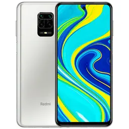 Xiaomi Redmi Note 9S plateado con pantalla grande sin marcos, cámara cuádruple trasera y frontal en orificio central, 4GB RAM y 64GB almacenamiento,