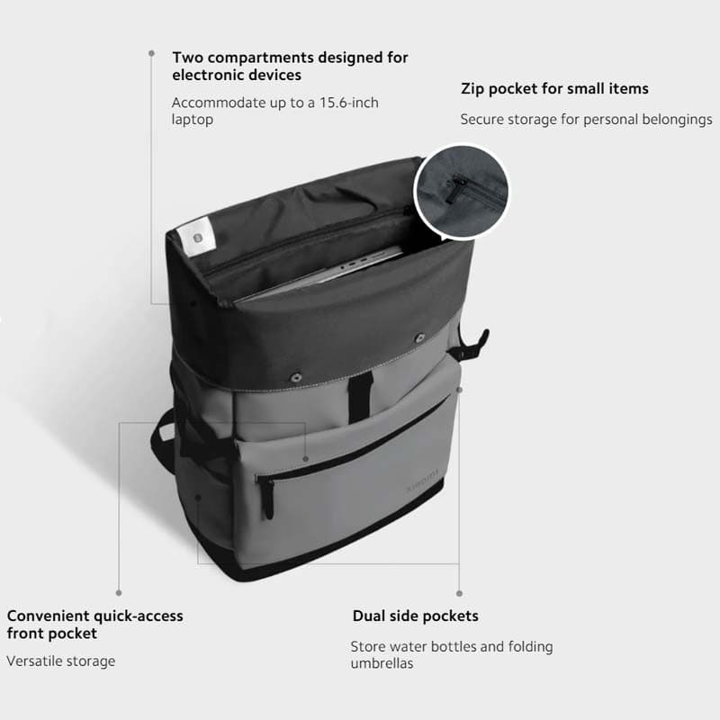 compartimentos da mochila Xiaomi Roll Top Casual Backpack