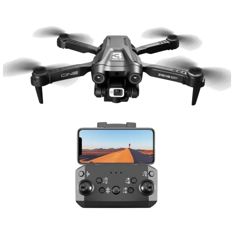 Mini drone PRO con dual cámara 4K negro 2.4GHz 3 baterías