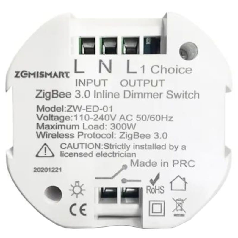 Zemismart Zigbee Dimmer Switch Base ZW-ED-01 Blanco - Relé Inteligente - Ítem