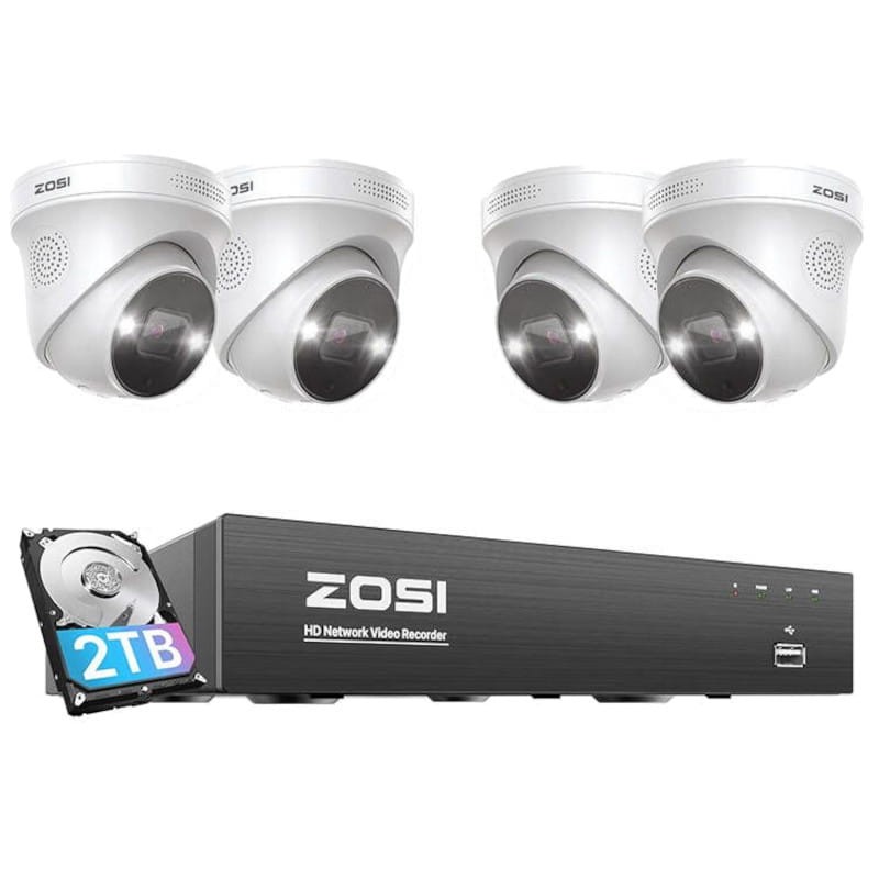 4 cámaras ZOSI C225 5MPx 4K Ultra HD Visión Nocturna IA Blanco + NVR 8 canales + Disco duro 2TB HDD - Cámara de seguridad IP - Ítem