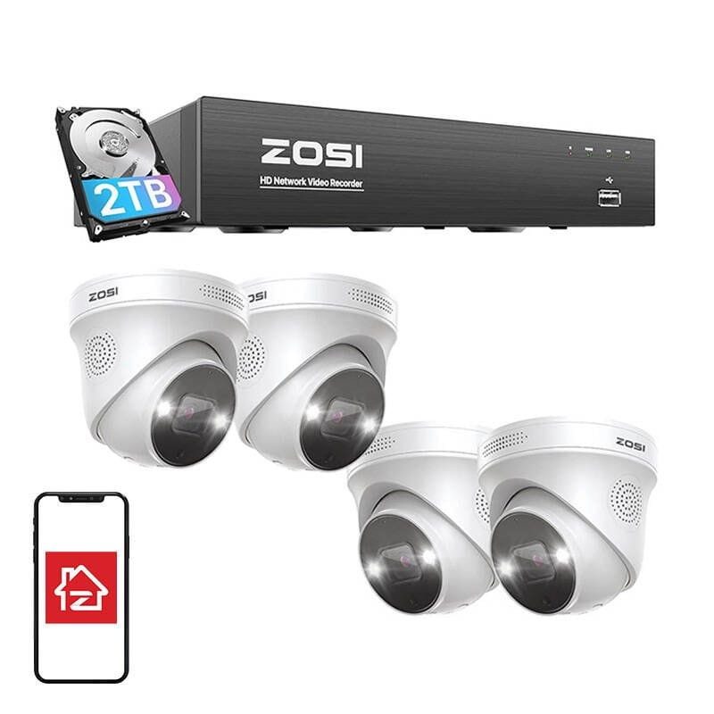 4 cámaras ZOSI C225 5MPx 4K Ultra HD Visión Nocturna IA Blanco + NVR 8 canales + Disco duro 2TB HDD - Cámara de seguridad IP - Ítem1