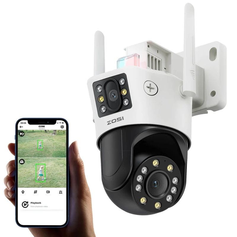ZOSI C298 6MPx Dual P/T Visión Nocturna WiFi Dual IP66 Detección inteligente Blanco - Cámara de seguridad IP - Ítem1